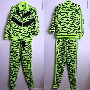 NWT Neon Zebra Print Track Suit Set - Small